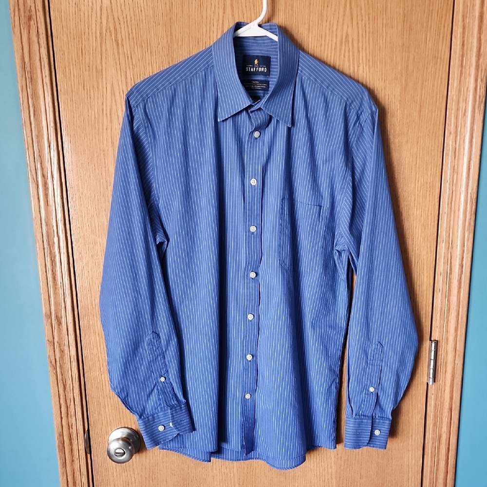 Stafford Men's Classic Blue Pinstripe Dress Shirt